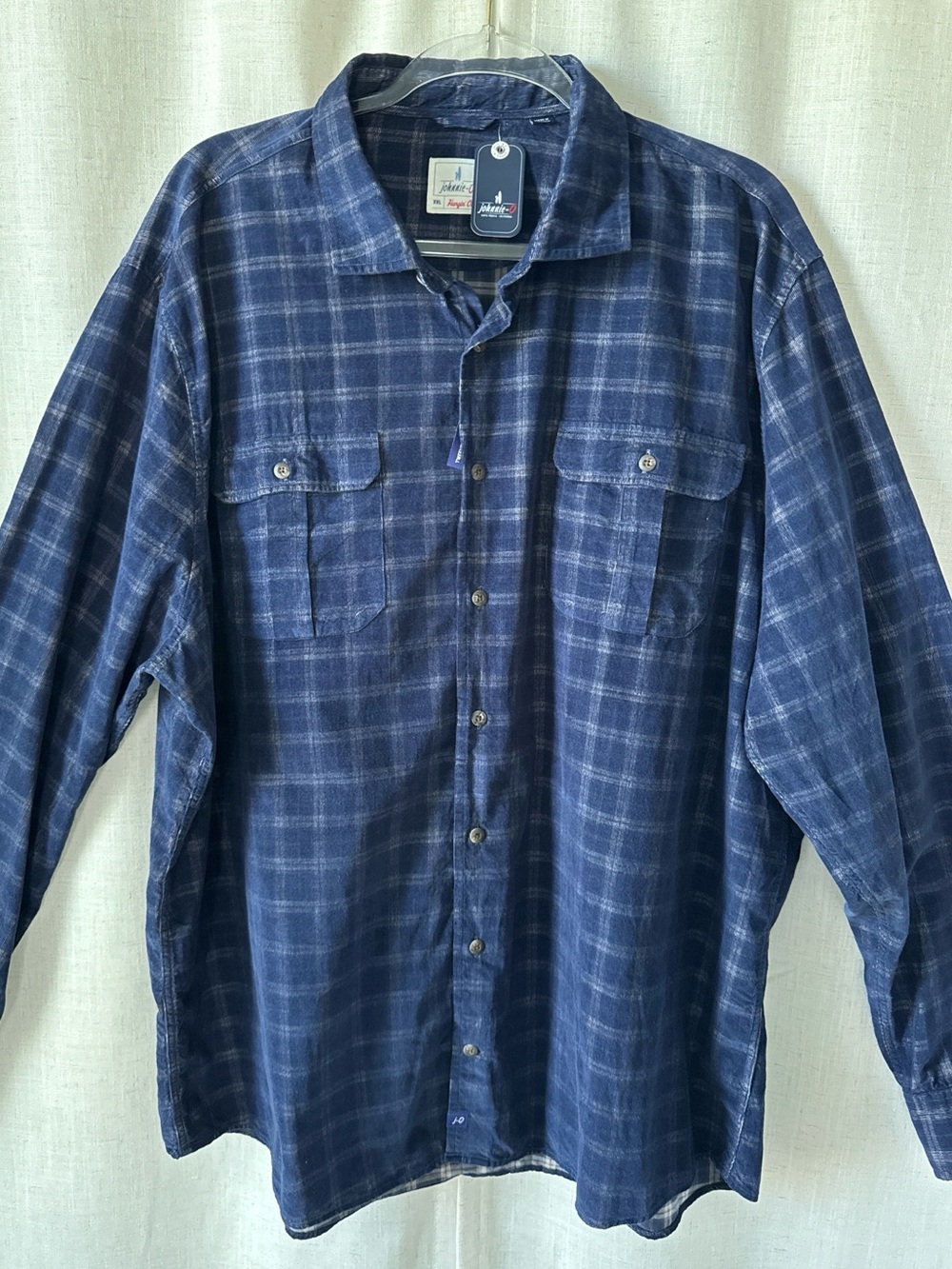 Johnnie-O Shearer Corduroy Button-Down Shirt Blue Plaid Size XXL NWT - Picture 2 of 16